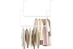 LUVENIA Hanging Closet Rod Adjustable Width Height Closet Rod For Hanging Clothes White 2 Pack Closet Extender Hanging Rod Clothes Space-Saving Hanging Bar Organizer