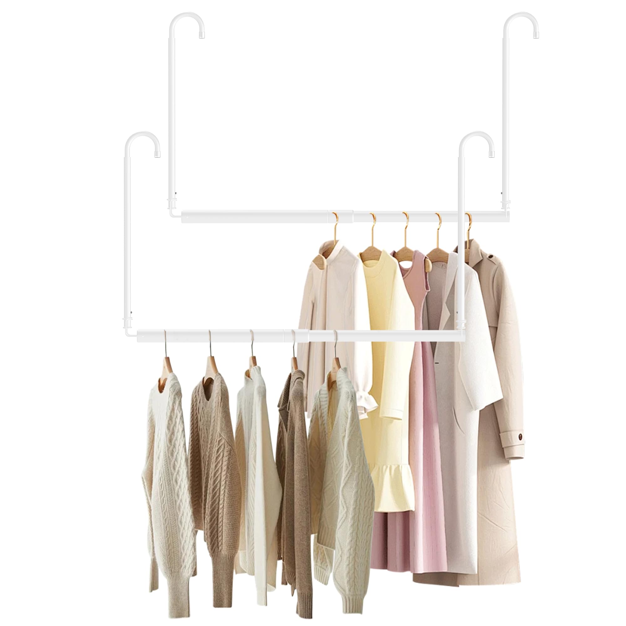 Photo 1 of Hanging Closet Rod Adjustable Width Height Closet Rod For Hanging Clothes White 2 Pack Closet Extender Hanging Rod Clothes Space-Saving Hanging Bar Organizer