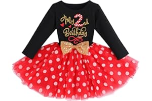 IMEKIS Baby Girl 1st 2nd 3rd Birthday Outfit Mouse Dress Polka Dots Tutu Skirt Cake Smash Long Sleeve Clothes for Photo Shoot