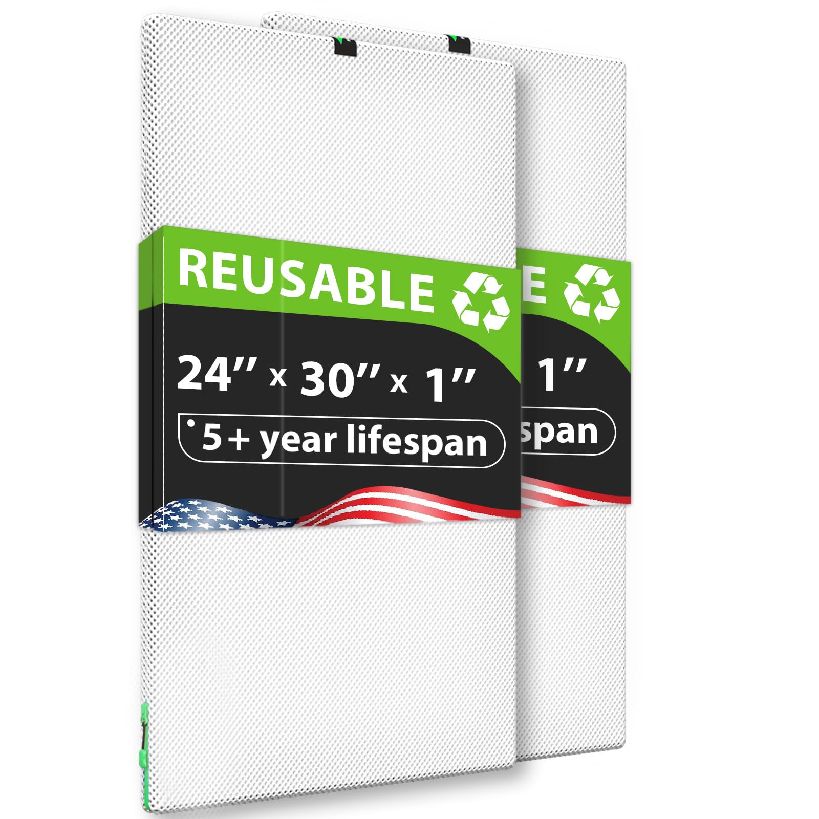 REair 24x30x1 Air filter Pro Kit, Washable and Reusable Air Filter 24x30x1 for AC HVAC Furnace, MERV 8 Air Filters Machine Washable & Dryer Friendly, AC Furnace Air Filter, Include 2 Filters&1 Frame Image