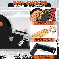 Truqual 2500LB Boat Trailer Winch, Heavy-Duty