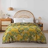 Qidordour Boho Throw Blanket, 60"x80" Muslin Blankets for Adult, 100% Organic Cotton Blanket for Couch Sofa, Lightweight Quilt with Tassel, All Season Bed Throw, Farmhouse Home Decor, A-Sophora Flower