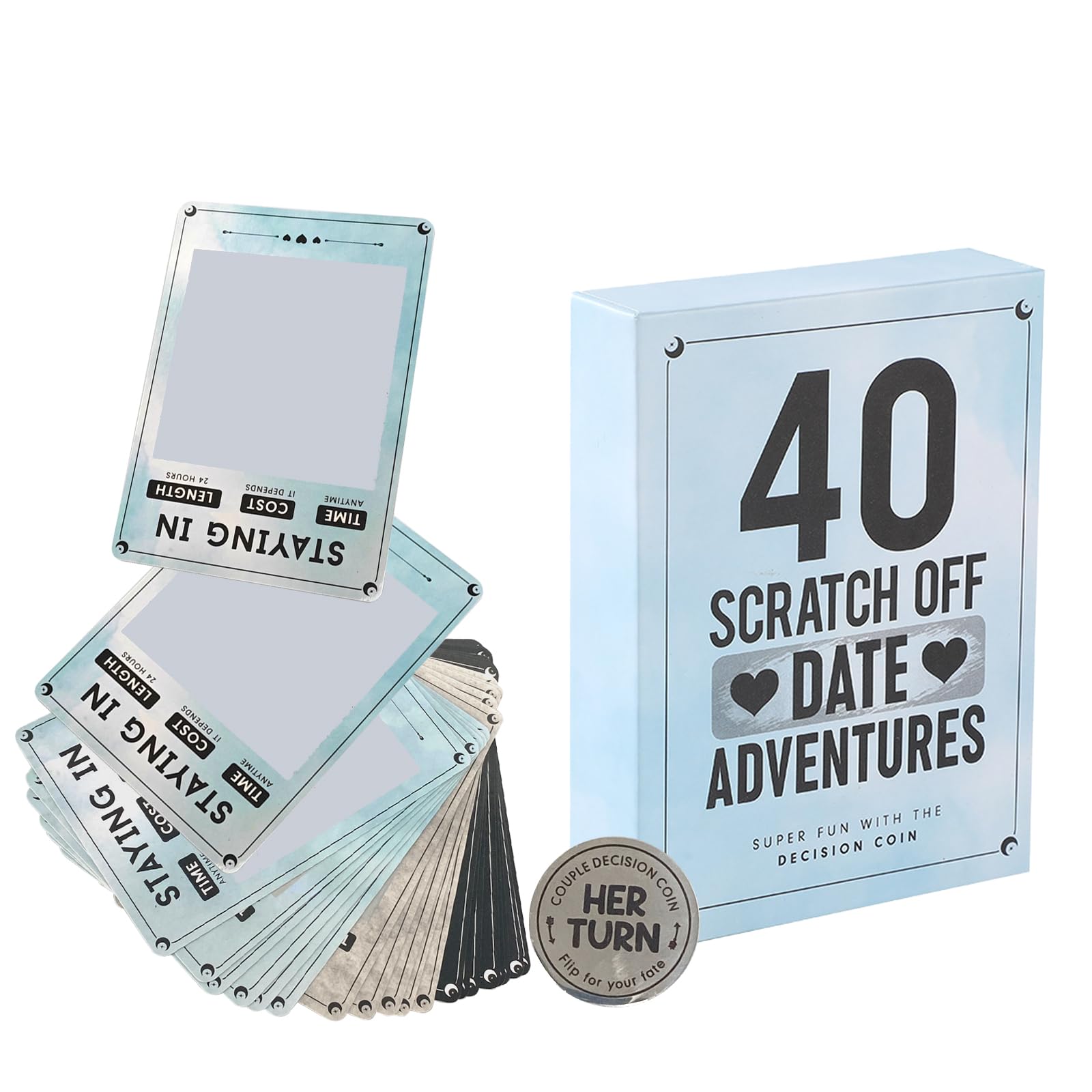 DOINEUFL 40 Creative Date Night Card Games for Couples – Scratch Off Date Deck, Unique Couples Gift for Boyfriend, Husband, Wife – Romantic Anniversary or Wedding Gift