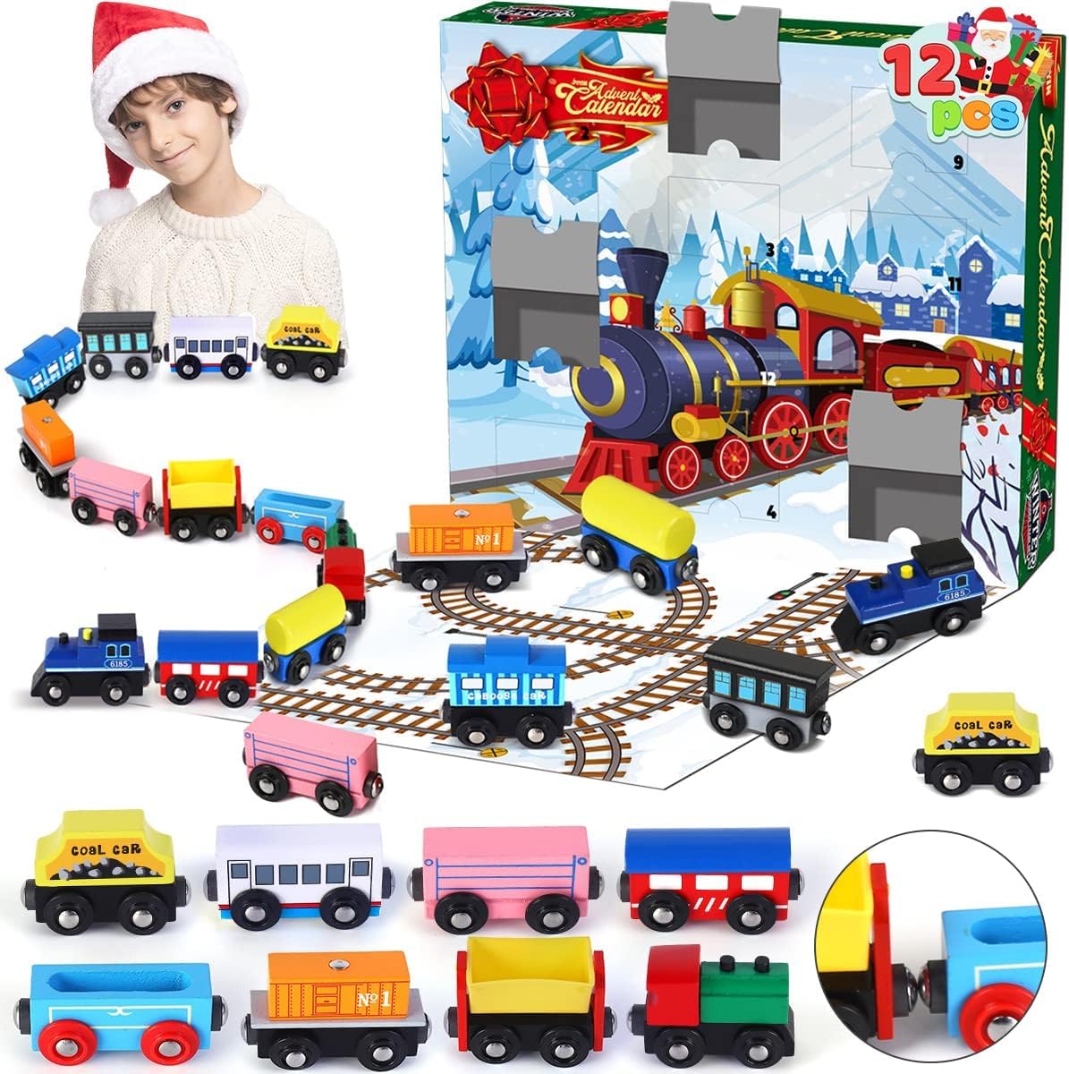 Advent Calendars - JOYIN 2023 Christmas Advent Calendar 12 Days Countdown Calendar with 12 Pcs Wooden Train Cars Magnetic Train Sets for Boys Kids Party Favors, Classroom Prizes, Xmas Gift