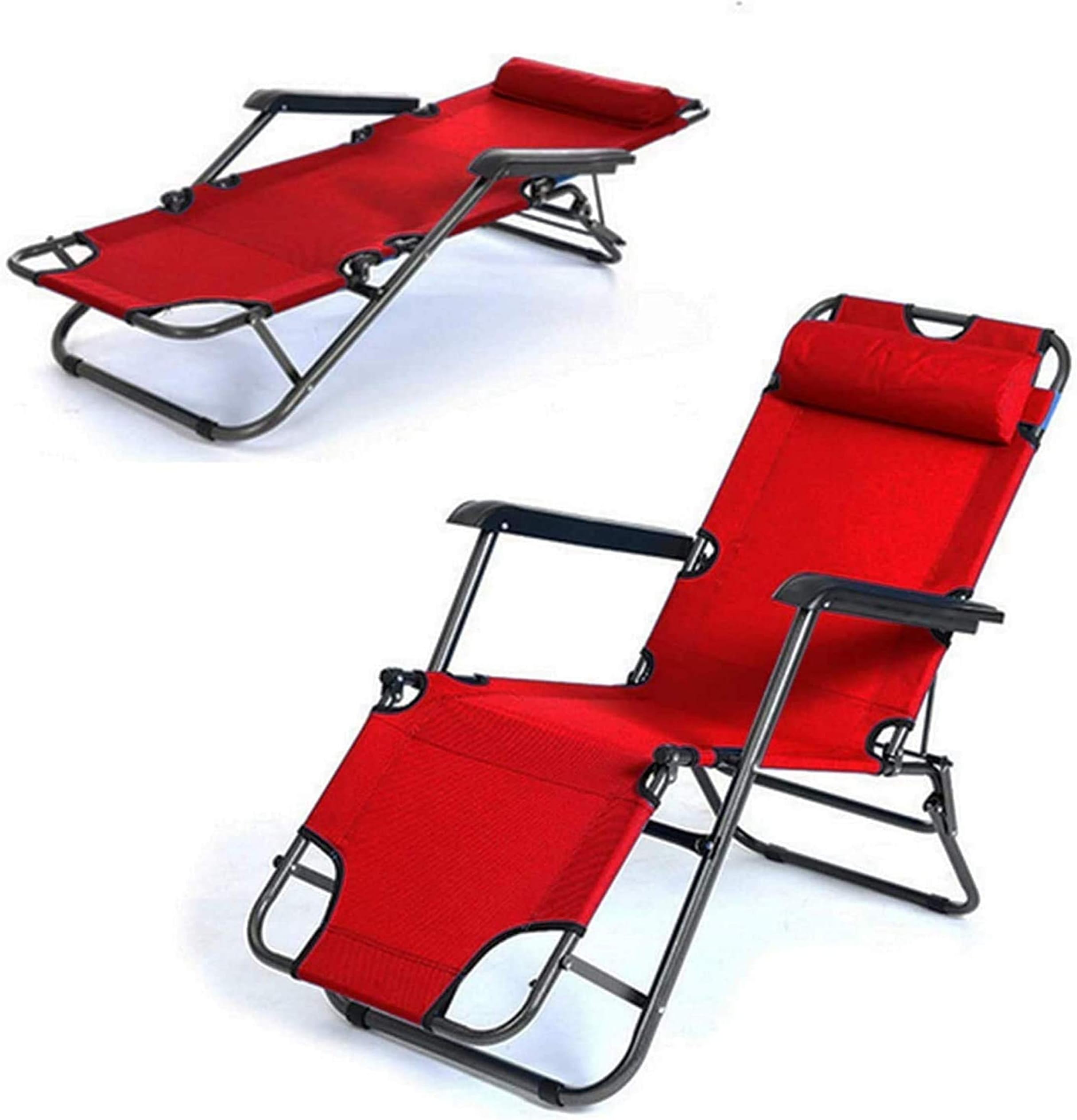 JD9 Folding Easy Reclining Lounge Chair Outdoor Garden Pool/Beach Side Relax Chair Cum Bed- Red Patio Outdoor Pool Beach Lawn Recliner (61 x 18 inch) (RED)