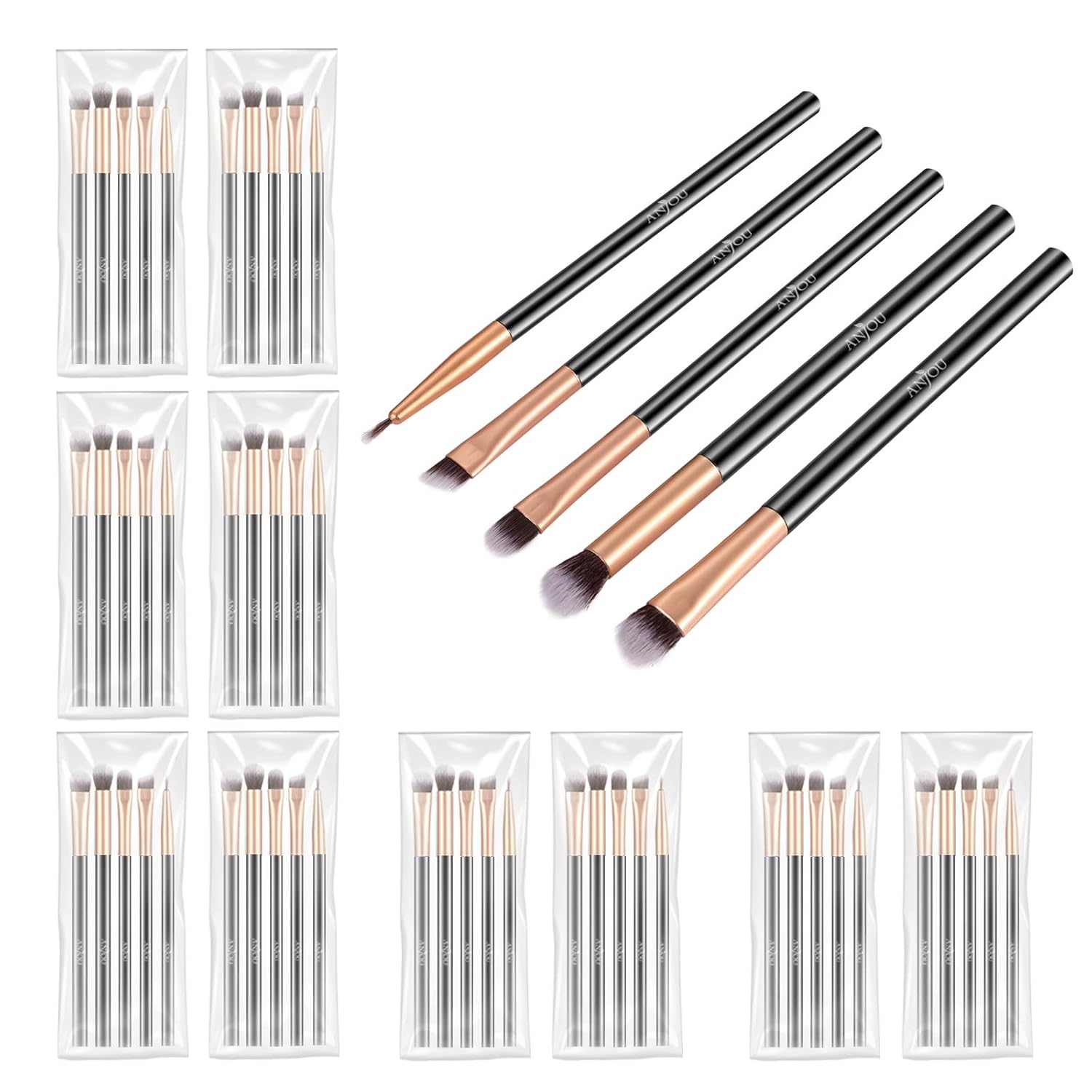 50pcs Eye Makeup Brush - Anjou 5pcs Eye Makeup Brushes X 10 Set – 2 Eye Blending Brush, 2 Eyeshadow Brush, 1 Eyeliner Brush Included in Each Set – 5 Essential Eye Brushes for Your Flawless Look: Beauty