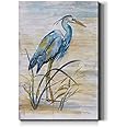 Renditions Gallery Canvas Animal Wall Art Modern Paintings & Prints Decorations Blue Resting Heron Abstract Nature Wall Hanging Artwork for Bedroom Living Room Office Kitchen - 18"x27" LT02