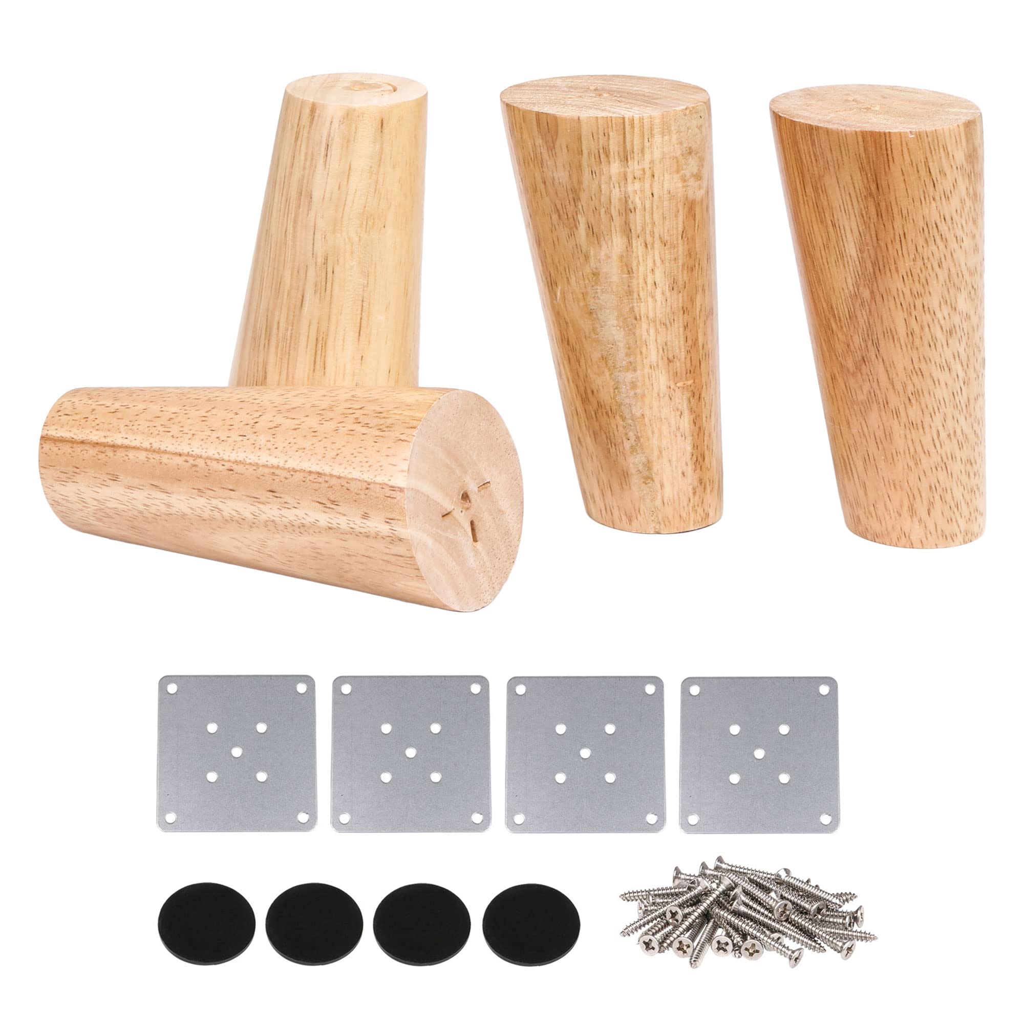RDEXP 4PCS 4.7"inch Height Wooden Oblique Tapered Sofa Cabinet Legs Furniture Cupboard Feet with Iron Plate