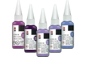 Marabu Purple Alcohol Ink Set - 5 Color Set, Purple, Aubergine, Lilac, Pastel Lilac, Neon Violet - Epoxy Resin, Tumbler Making, Paper - Large 0.68 Ounce Inks