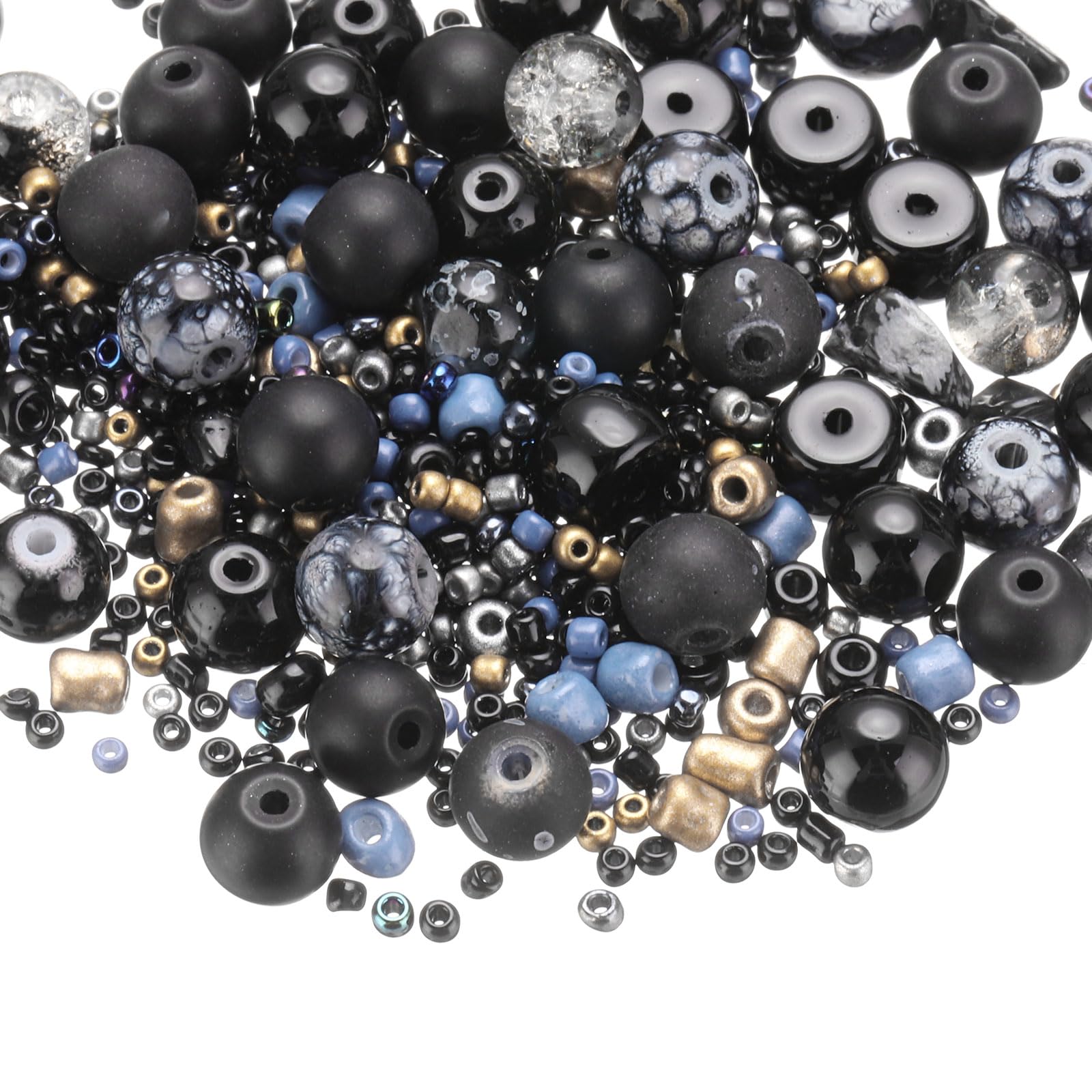 PATIKIL 2-8mm Assorted Glass Resin Beads, Cracked Gravel Round Beads Small European Spacer Seed Bead Mixed Bulk with Hole for Jewelry Making DIY Bracelet Crafts Necklace Charm, Black Blue