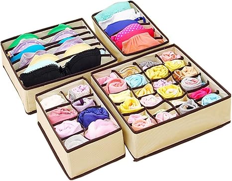 Amazon Jiekery 収納ボックス 収納ケース 引き出し仕切り 4点セット 総計45ボックス 折り畳み 下着 靴下 手袋 ハンカチ マスク タオル Tシャツ 等収納 小物入れ ベージュ 衣類用引き出し仕切り オンライン通販