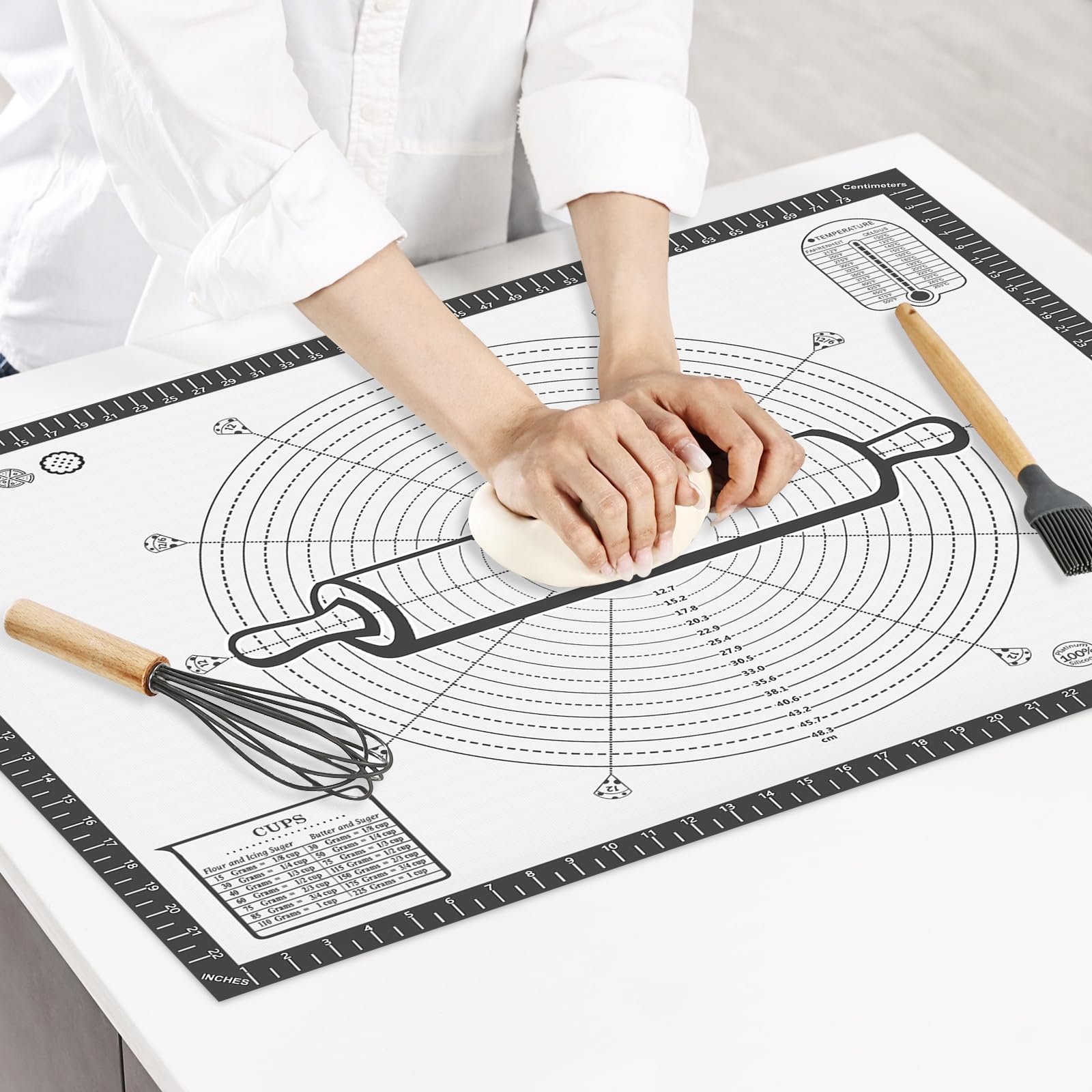 KitchenRaku Nonstick Silicone Pastry Mat,60x80CM Precise Measurement Guide Dough Rolling Mat,Thick Silicone Baking Mat,Non-Slip Oven Mat Countertop Mat for Pastries,Cookies,Kneading Dough