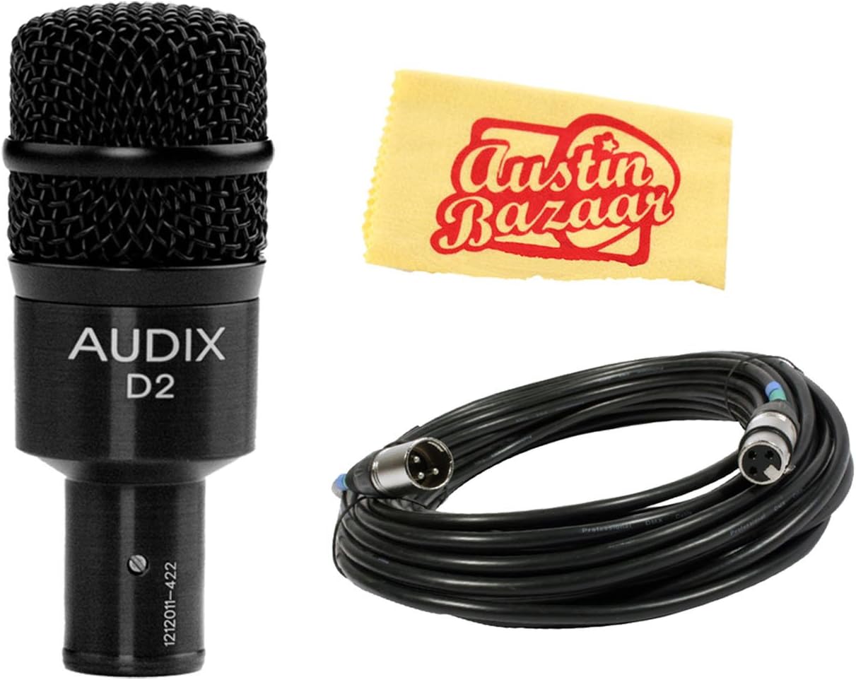 Audix D2 Dynamic Hypercardioid Instrument Microphone Bundle with Mic Cable, and Polishing Cloth