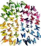 Topixdeals 48PCS 3D Butterfly Stickers Wall Stickers Crafts Butterflies with Sponge Gum and Pins （4 Color)