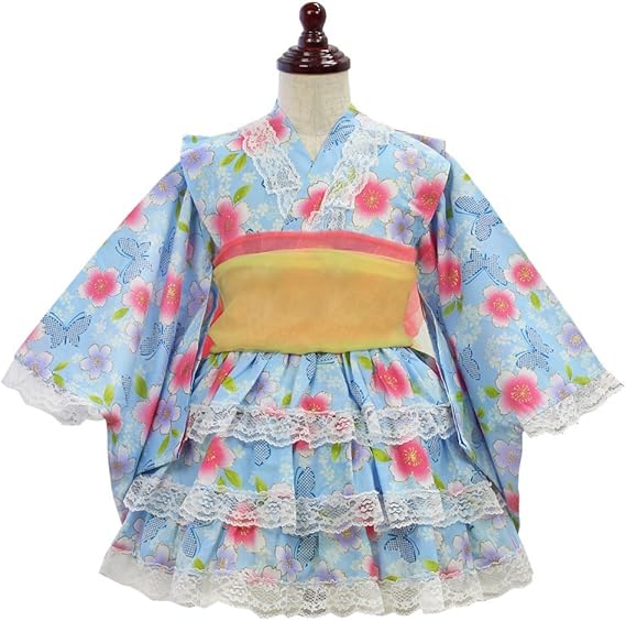 Amazon 浴衣ドレス Lp 子供 女の子 キッズ セット 桜柄 レトロ 可愛い 帯付き ゆかた ドレス セパレート リトルプリンセス Little Princess シュシュ コサージュ無サックス 140cm 着物 浴衣 通販