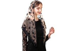 PAMOR Triangle Lace Veil Mantilla Cathedral Head Covering Chapel Veil for Mass Wedding Bridesmaids