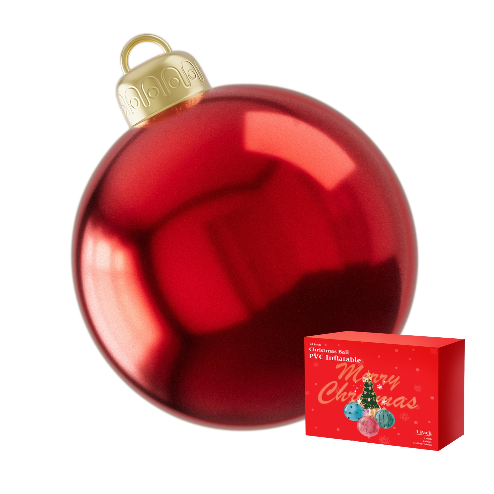 Photo 1 of PVC Giant Ornaments Inflatable Outdoor Balls Red 24 Inch Ball for Decorated Ball Christmas Blow Up Jumbo Xmas Blow Outdoor Outside Holiday Yard Lawn Decor (Red)