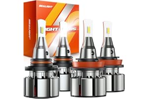 SEALIGHT 9005 H11 Bulbs Combo, 72000LM 800% Brightness 9005/HB3 High H11 High Low Beam Bulbs, 6000K Cool White with Silent Fan, IP68, 360° Adjustable, L2 Powersports Headlight Bulbs, Pack of 4