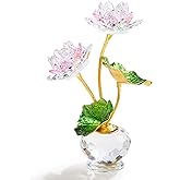 Enjinkail Crystal Pink Lotus Flower with Stems - Glass Decor Lotus Flower with Vases Home Office Decoration - Crystal Gifts for Mom Girlfriend Sisters Boss on Birthday Mothers Day Valentines Day