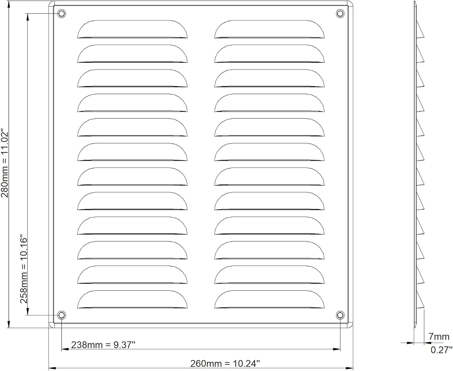 260x280mm Air Vent Grille Cover 10×11 inch Stainless Steel Ventilation