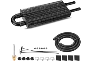 FILTERUP Upgrade 2 Pass Aluminium Transmission Oil Cooler, 5/16" Universal 2 Rows Tube And Fin Cooler Kit Engine With Hose Mounting, Black