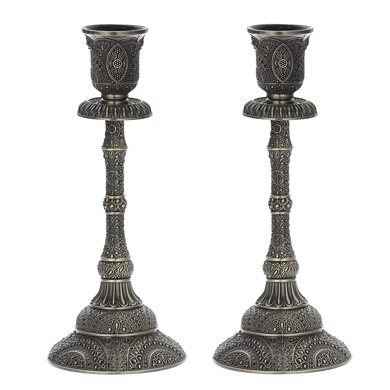 BSTKEY Set of 2 Metal Candle Holder Votive Candlestick Stands, Decorative Taper Candle Holder Candlelight Table Centerpiece Height 19CM (Antique Bronze)