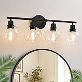 Indoi 4-Light Bathroom Light Fixtures, Black Bathroom Lights Over Mirror with Clear Glass Globe Shade, Vanity Lights for Bath