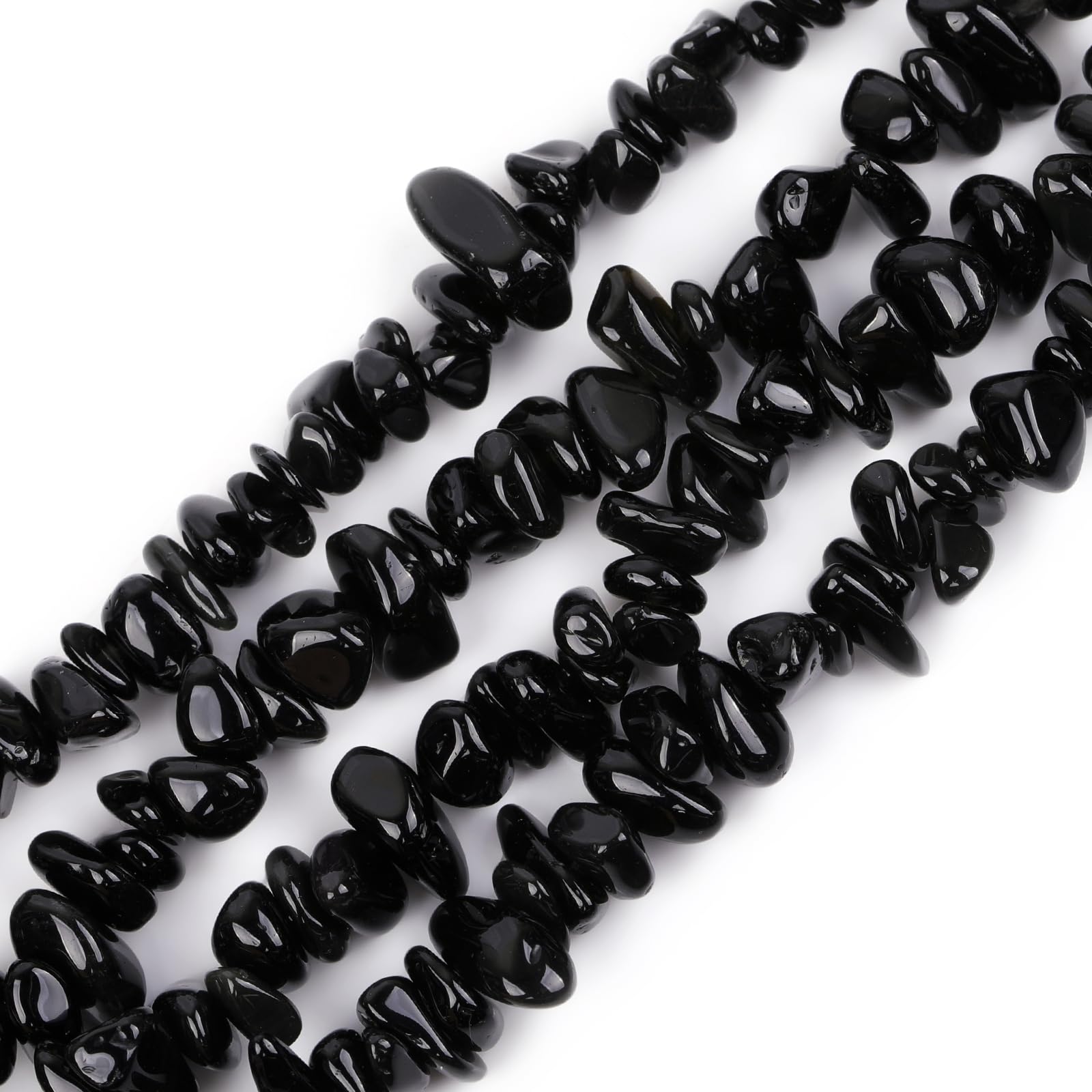 GEM-Inside Black Glass Chips 5-8mm Gemstone Semi Precious for Jewellery Making 34" per Strand — image 1