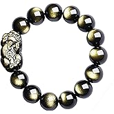 Chiorgone Natural Golden Obsidian Pi Xiu Bracelet for Men, Feng Shui Wealth Amulet, Beaded Stretch Good Luck Jewelry (14mm)