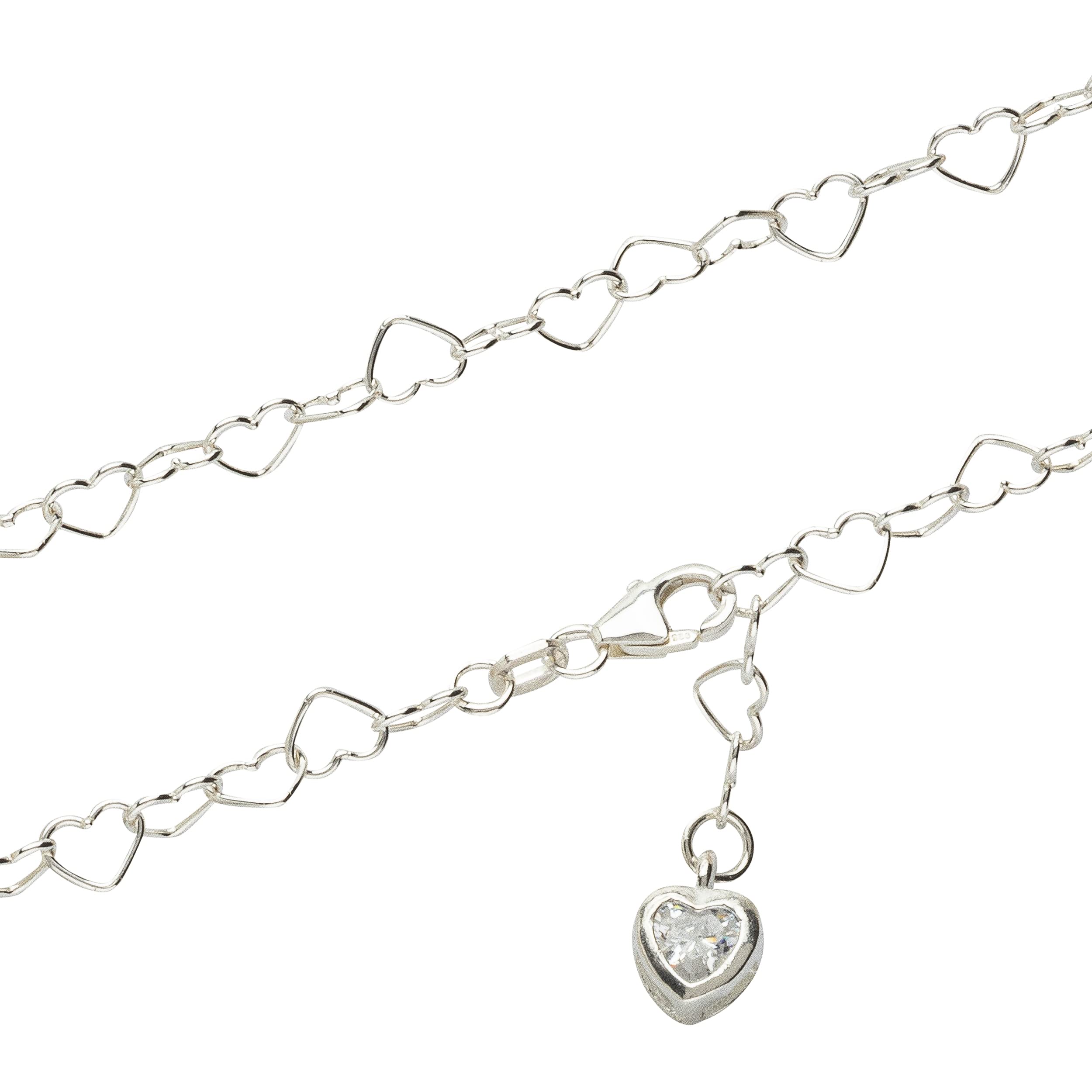 NKlaus 25cm Ladies Anklet 925 Sterling Silver Width: 4,4mm Heart Necklace with Zirconia White Lobster Clasp 1732