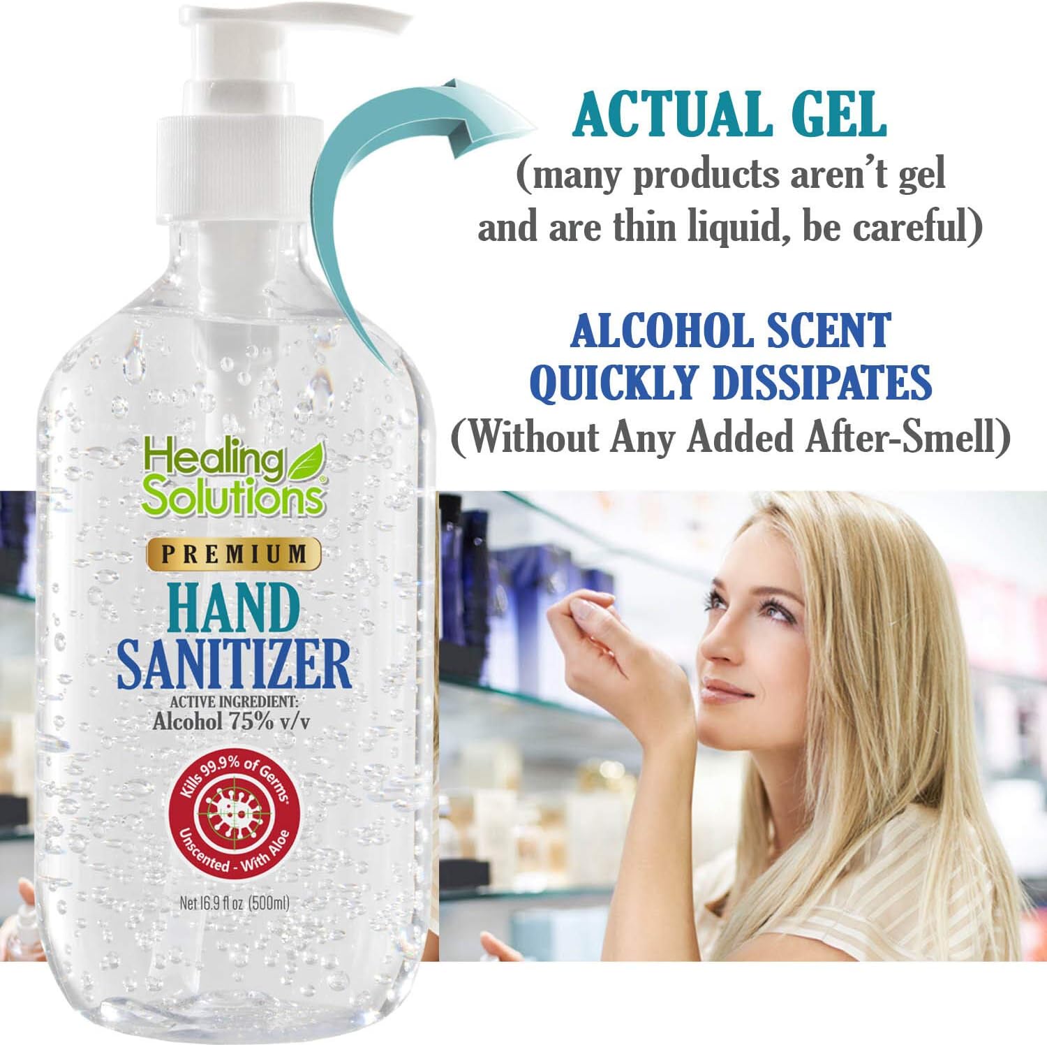 Hand Sanitizer Gel (2 Pack x 16.9oz) - 75% Alcohol - Kills 99.99% of Germs - Scent Free Antibacterial Gel with Vitamin E & Aloe for Moisturizing : Beauty