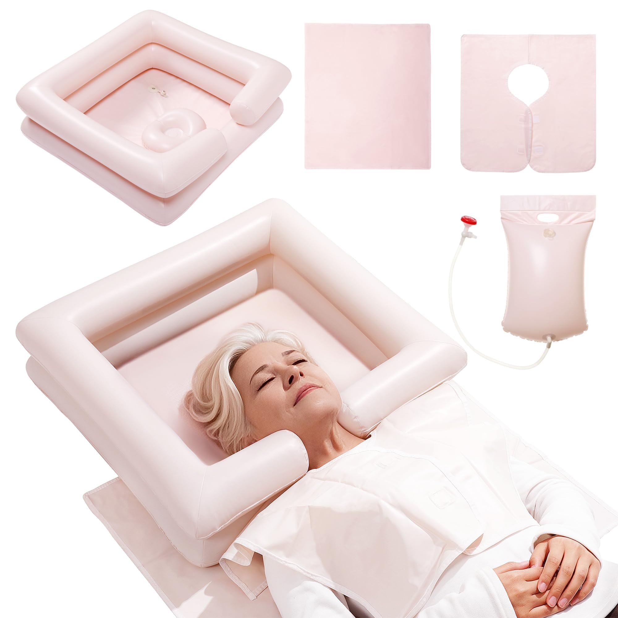 Photo 1 of Inflatable Bedside Shampoo Set with Water Bag and Waterproof Shawl. Wash Hair in Bed for Children, the Elderly, Pregnant Women, Post-surgery or Bedridden Patients. Water Bag Capacity 2.1 Gallons (8L)