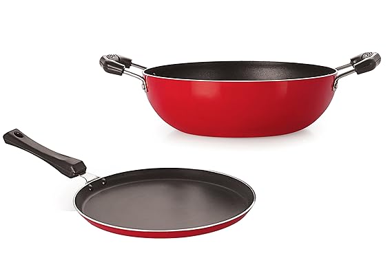 Nirlon Non-Stick Aluminium Cookware Set, 2-Pieces, Red (2.6mm_FT13_KD12)