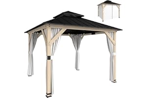 Outsunny 10' x 10' Outdoor Hardtop Gazebo with UPF50+ Double Galvanized Steel Roof Canopy, Wood Patio Gazebo Permanent Pavili