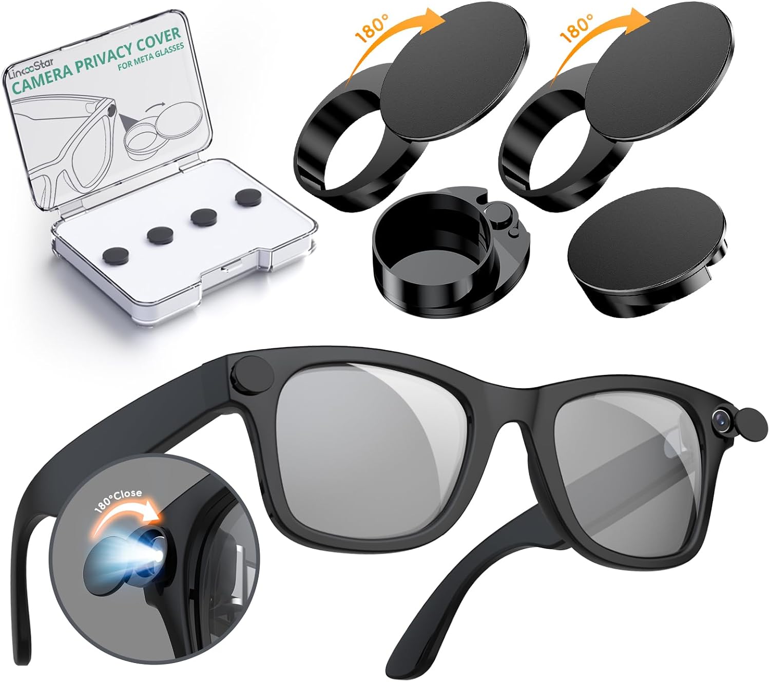 YaCeSyn 4 Pcs 180° Rotating Privacy LED Light Blocking Cover for Ray-Ban Meta Wayfarer/Skyler/Headliner (Gen 2) & Oakley Meta HSTN Smart Glasses Accessories, Reusable Blackout Webcam Covers
