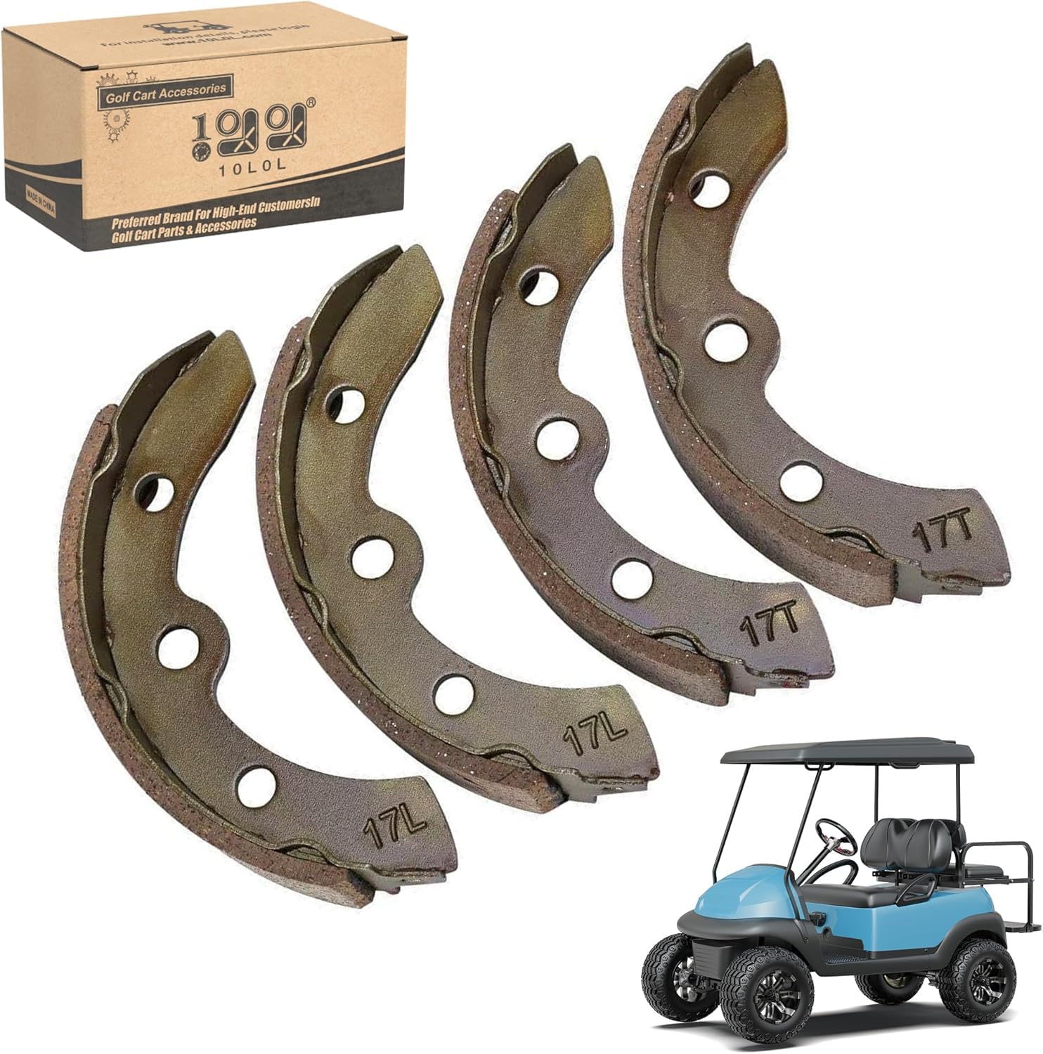 10L0L Golf Cart Brake Shoes for Club Car DS 1995-up, Club Car Precedent 2004-up, for Yamaha G1 G2 G8 G9, for EZGO 1986.5-1996, OEM 1018232-01 (2 Short & 2 Long)