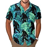 Bigfoot Print Hawaiian Shirt, Tropical Sasquatch Casual Button Shirt, Summer Monster Unique Shirt, Birthday Gifts