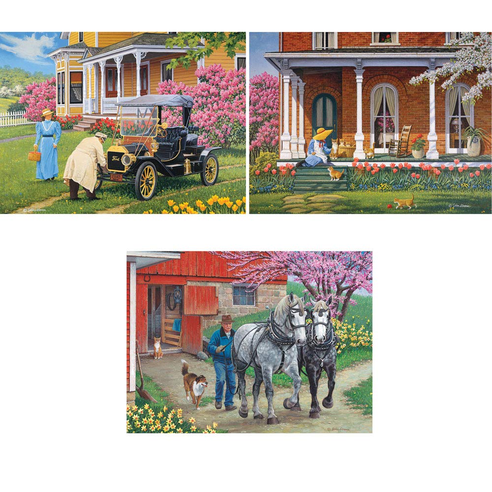 Bits and Pieces - Set of Three (3) 300 Piece Jigsaw Puzzles for Adults - Each Puzzle Measures 18" X 24" - 300 pc Spring Scenes Jigsaws by Artist John Sloane