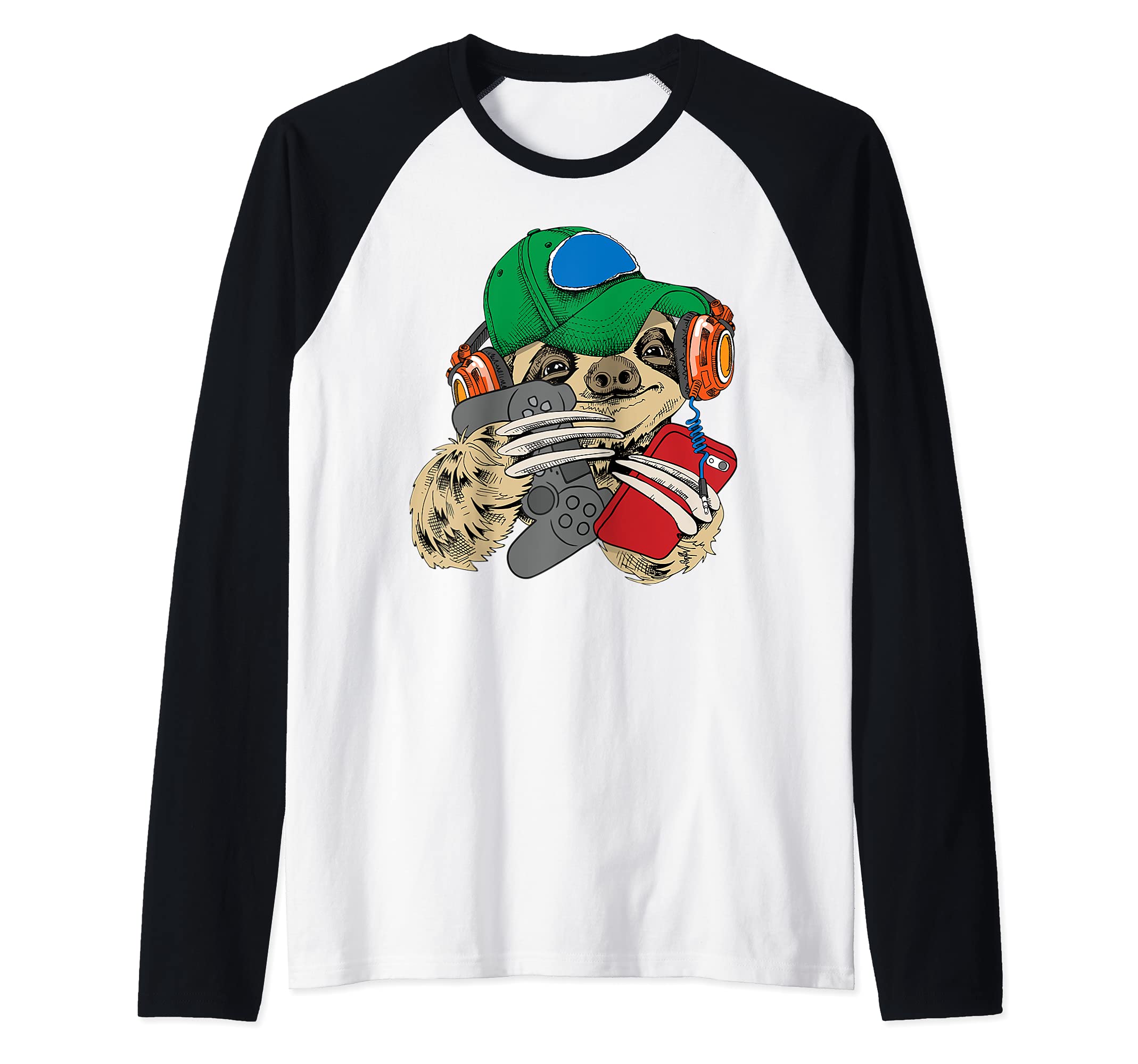 Gamer Sloth Fun Hipster Couch Potato Video Game Player Raglan Baseball Tee