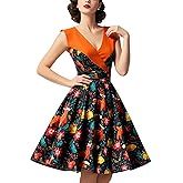 HIGAKI Women's 1950s Dress Tea Party V-Neck Sleeveless Dress