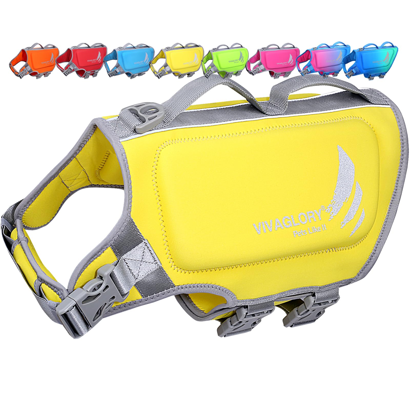 VIVAGLORY High Buoyancy Dog Life Jacket, Swim Vest with Handle, Dog Life Jacket for Swimming & Boating, Buoyancy for Doggy, XL, Yellow
