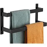 KOKOSIRI Towel Bars Black Bath Towel Holders 16 Inches Bathroom 2-Tiers Ladder Towel Rails Wall Mounted Towels Shelves Rack Stainless Steel, B5008BK-L16