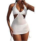 Milumia Women Beach Crochet Cover Up Dress Deep V Neck Summer Knit Swimwear Hollow Out Vacation Swimsuit