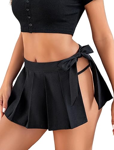sexy lingerie mini skirt Amazon.com: Foxiny Petite Sexy Stocking Mini Skirt Wireless Mesh Lace  Garter Lingerie with Thong Set 4 Pieces Women Sheer Floral See Through Bra  Panty Outfits Choker Bows Black Pink XX-Small: Clothing, Shoes