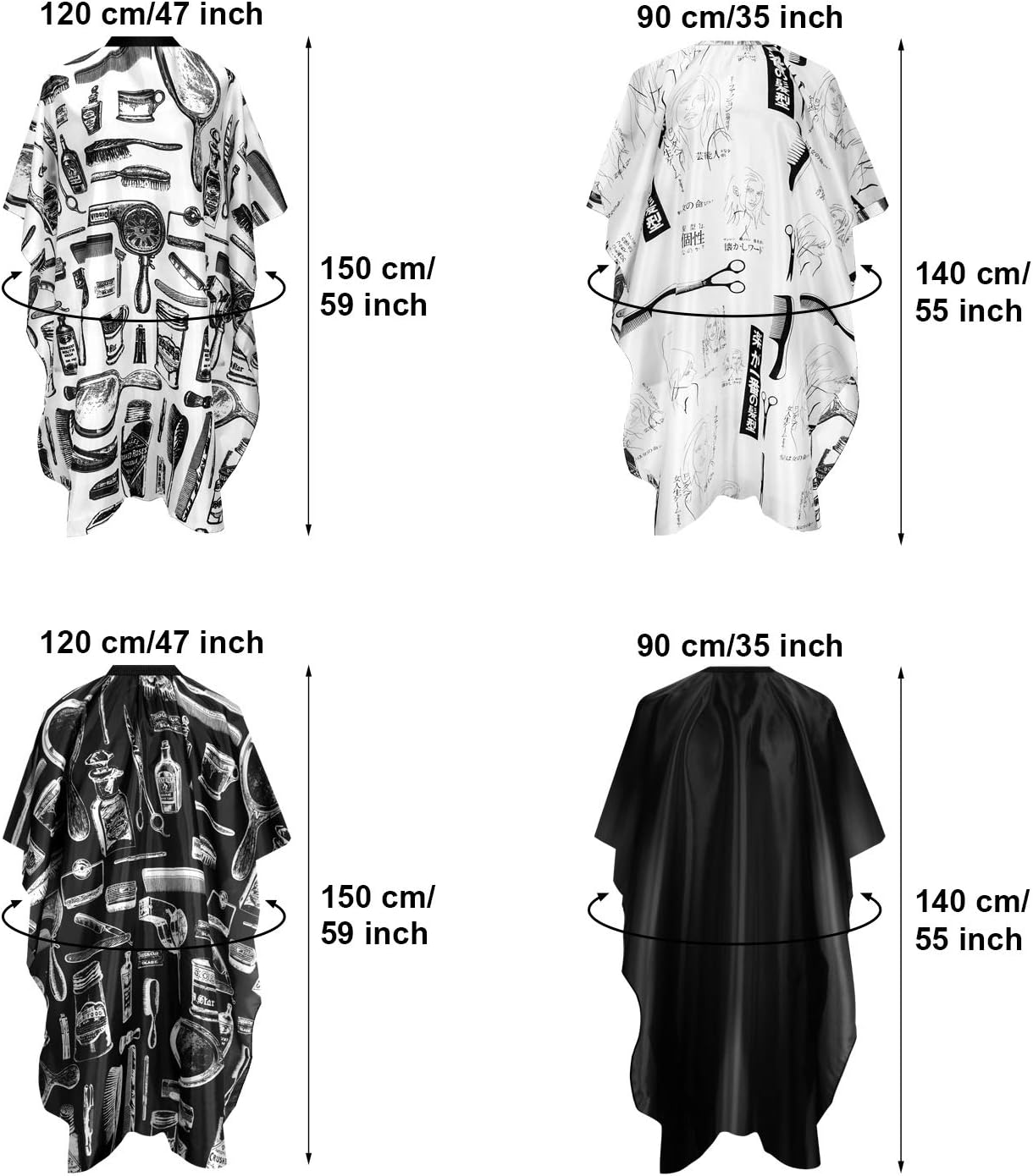 SATINIOR 4 Pieces Styling Salon Barber Cape Waterproof Hair Haircut Hairdressing Cape with Elastic Hook for Barbers Stylists(Black - Image 4