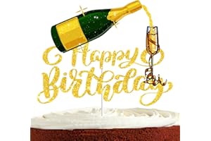 Champagne Cake Topper for Men Women Lady Happy 20th 30th 40th 50th 60th 70th Birthday Cheers Beer Wine Party Supplies Lets Ce