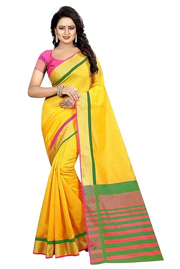 Women Cotton Silk Sarees PARWANI YELLOW