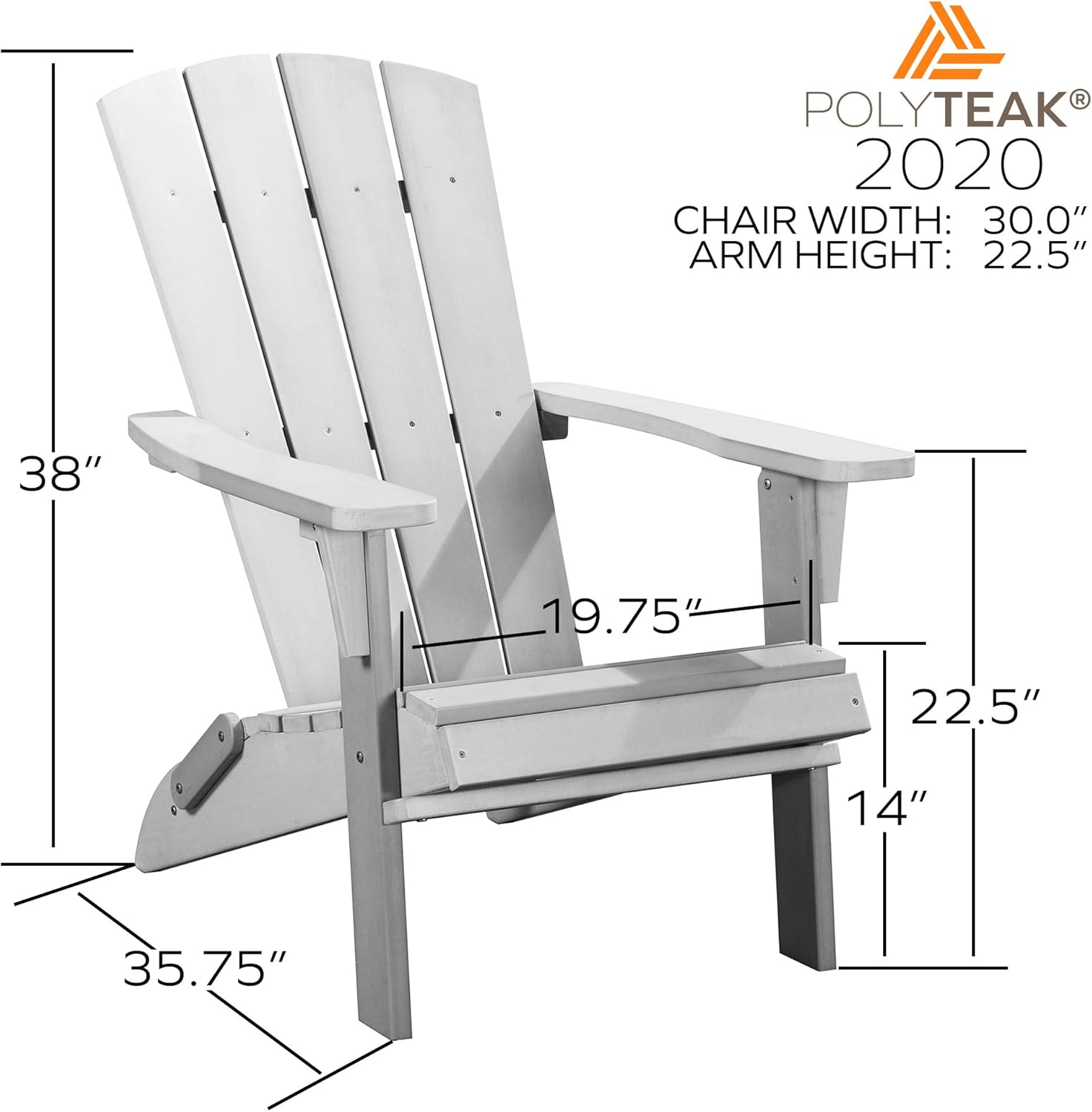 PolyTEAK Modern Oversized Folding Poly Adirondack Chair | Adult-Size, Weather Resistant, Made from Special Formulated Poly Lumber Plastic (Matte Gray): Kitchen & Dining
