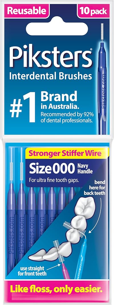 Piksters Interdental Brushes Size 000 10 Pack Navy Gums Safe for Braces