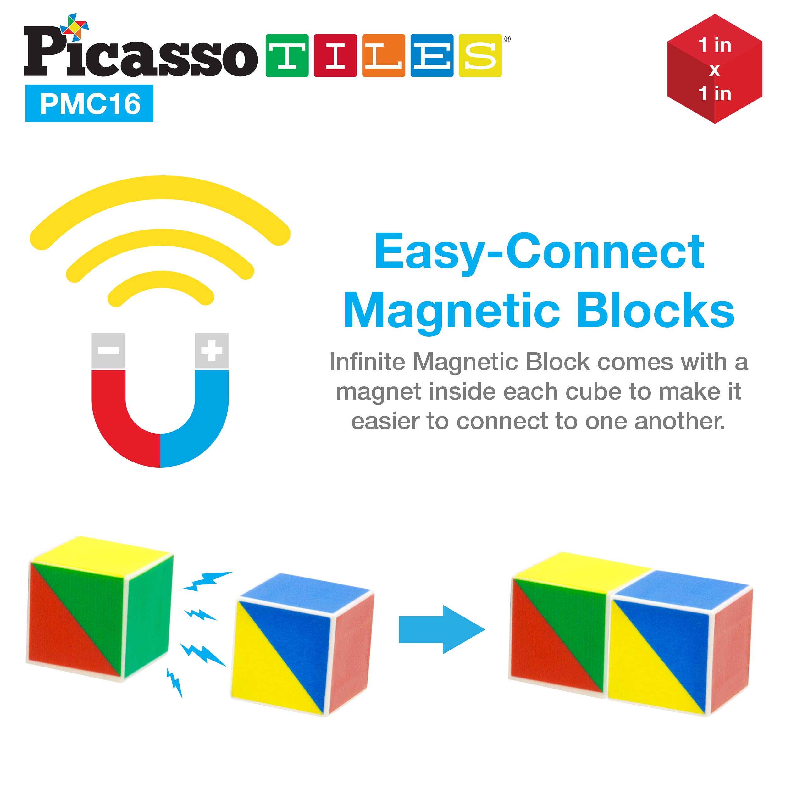 Picasso Cubes 16 Piece Magnetic Puzzle Game Magic Cube Puzzles Brain Teaser Set Kids Toy Magnet Pattern Block Matching Toys with Free Ideabook 100+ Inspirations Included STEM Learning Early Education